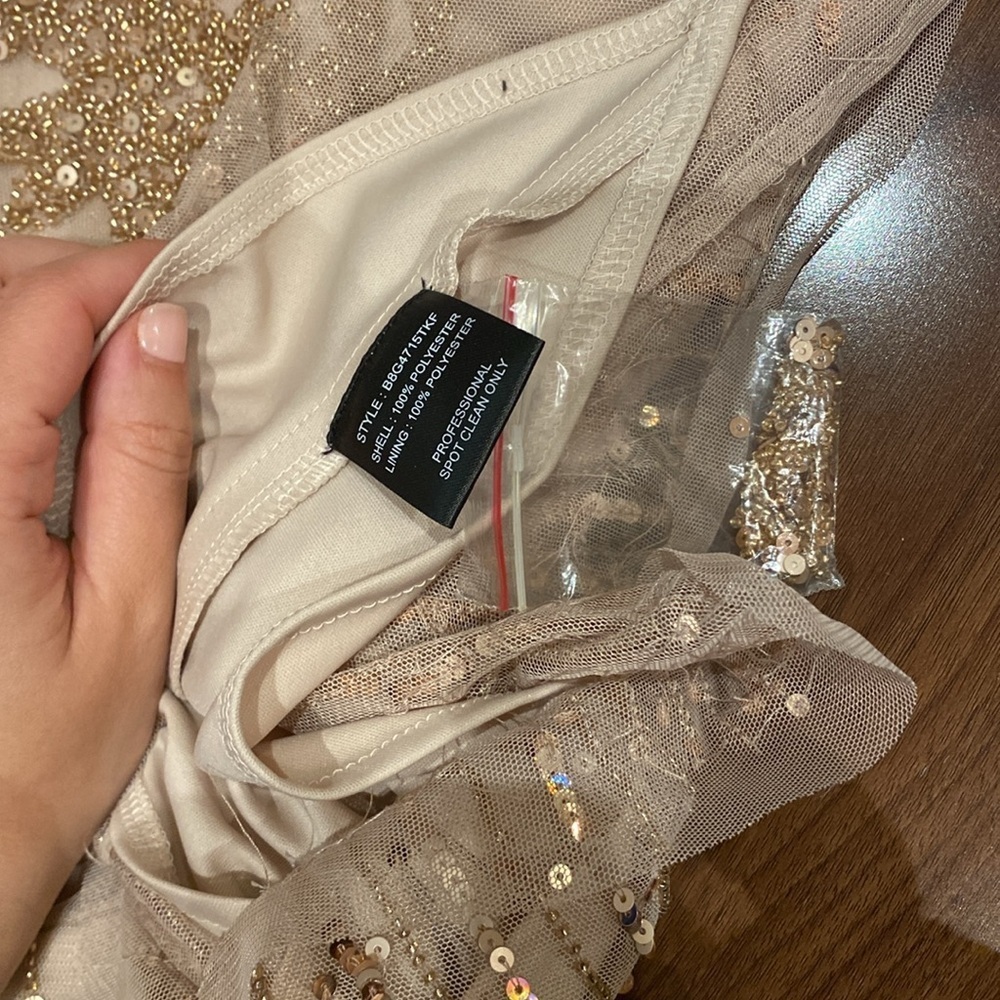 Parker Black/ NWT Florence Sequin FLAPPER Beaded Dress Rosaline Champagne Nude 8 - Picture 5 of 5